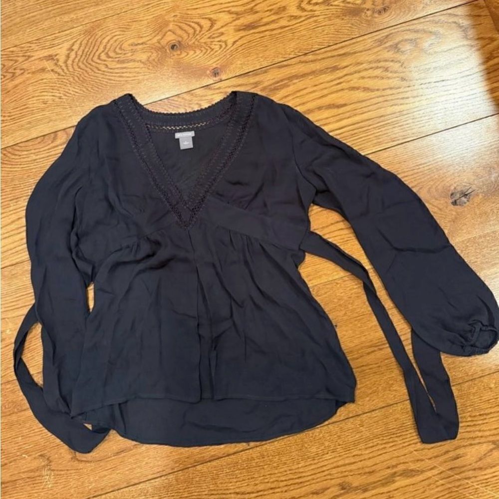 Ann Taylor Navy Long Sleeve Wrap Blouse – Size S